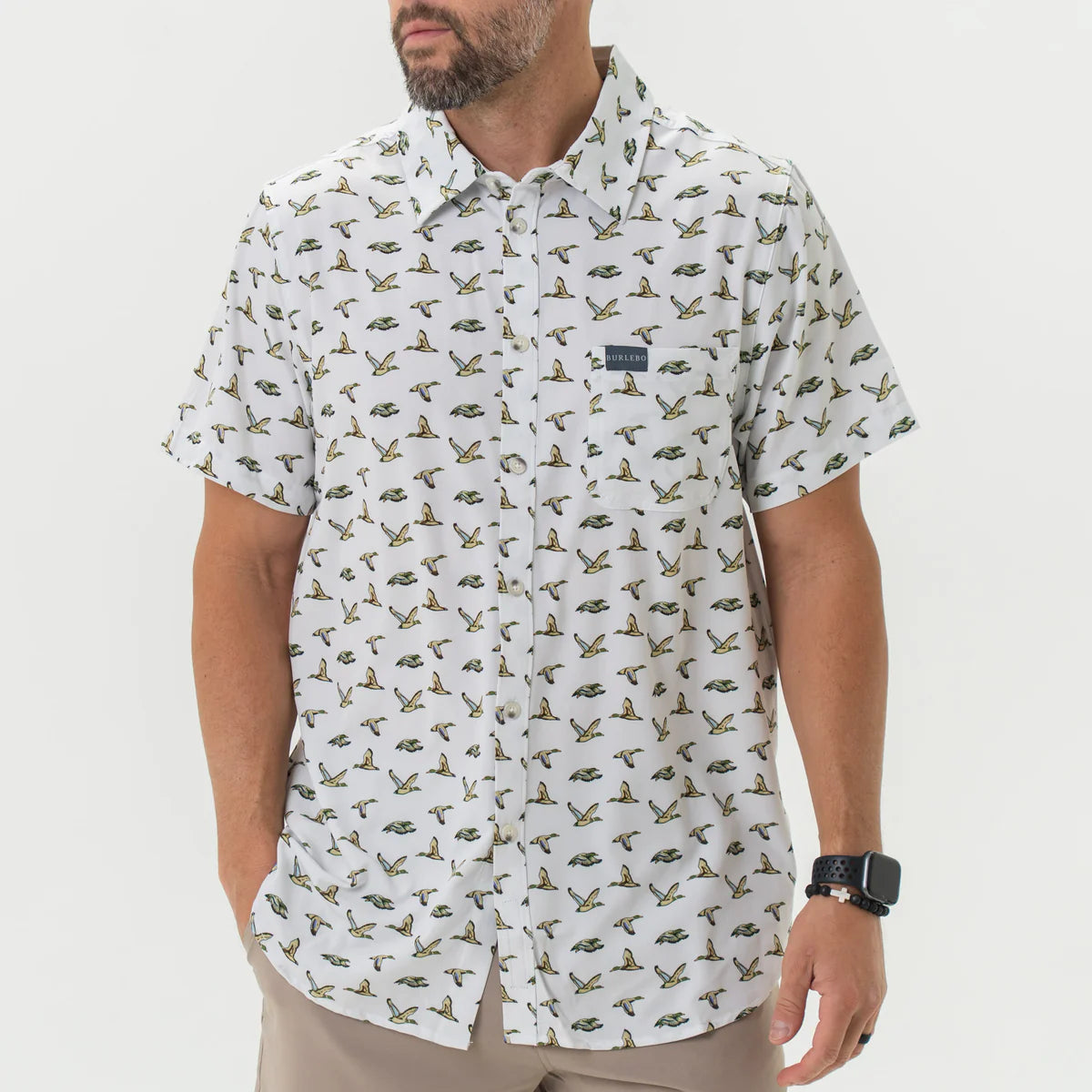 Flying Mallard Ducks Performance Button Up Burlebo