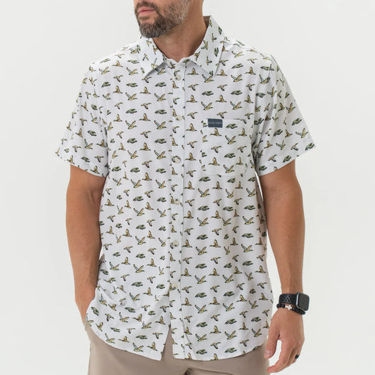 Flying Mallard Ducks Performance Button Up Burlebo