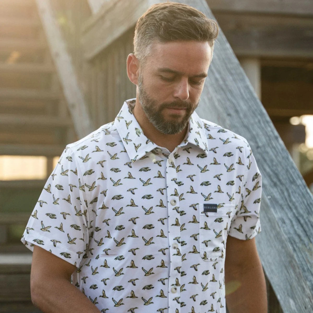 Flying Mallard Ducks Performance Button Up Burlebo