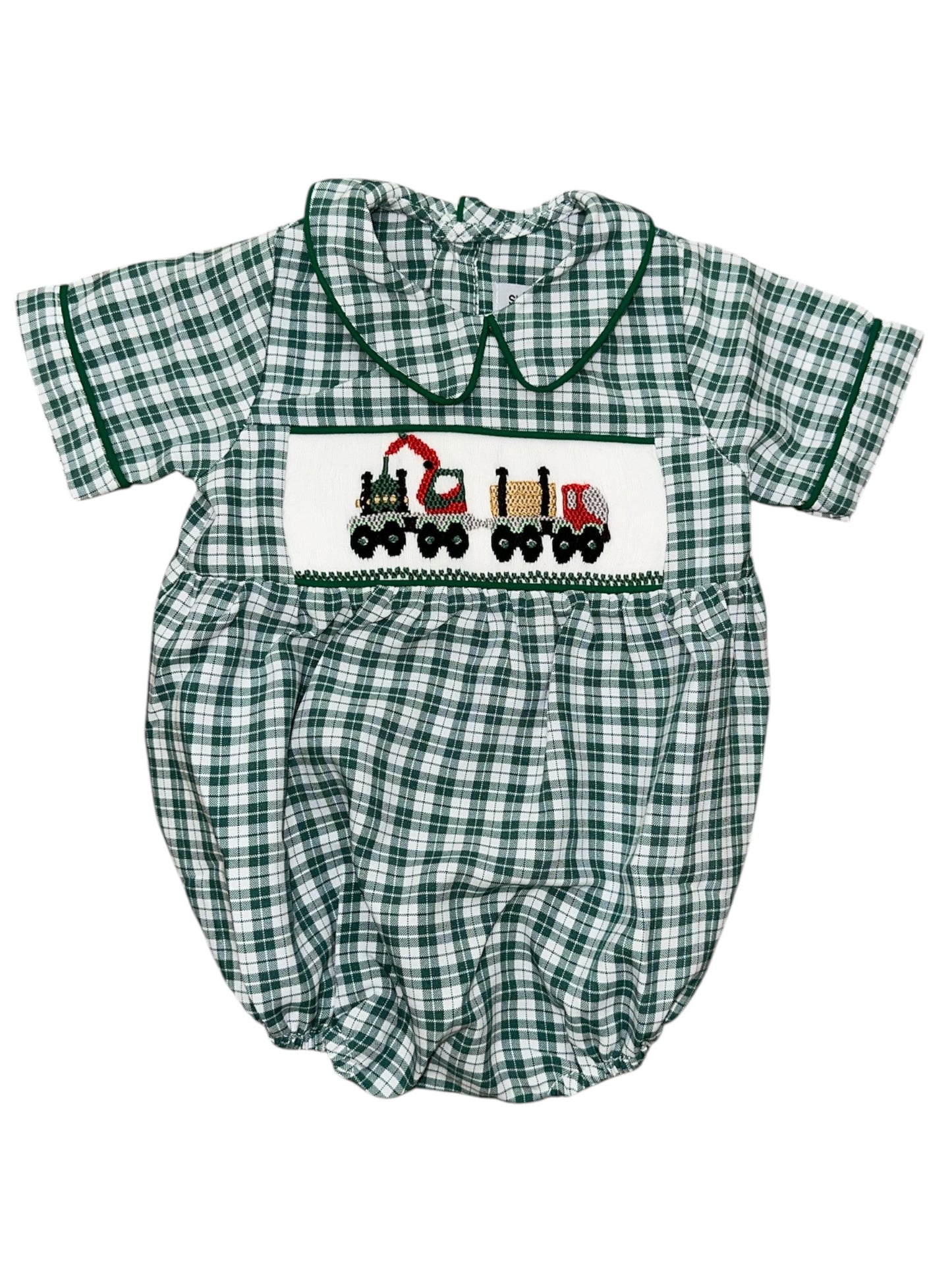 Smocked Tracter Green Plaid Bubble