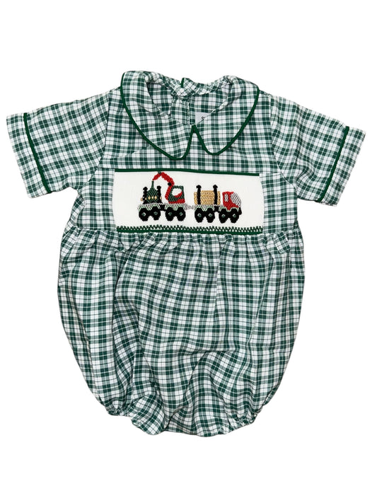 Smocked Tracter Green Plaid Bubble