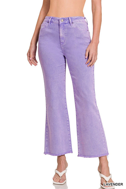 Lavender Acid Wash High Waist Raw Hem Bootcut