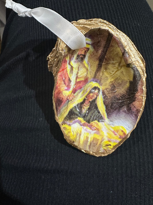 Oyster shell nativity ornament