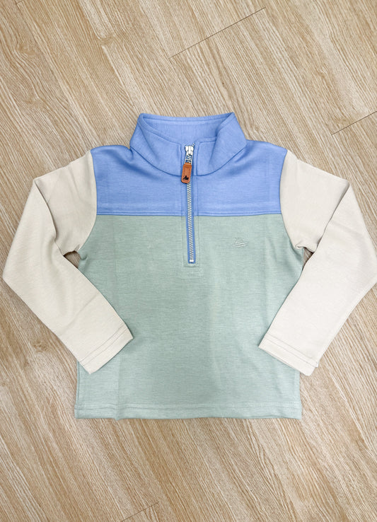 Blue Green and Khaki Boys Colorblock Pullover