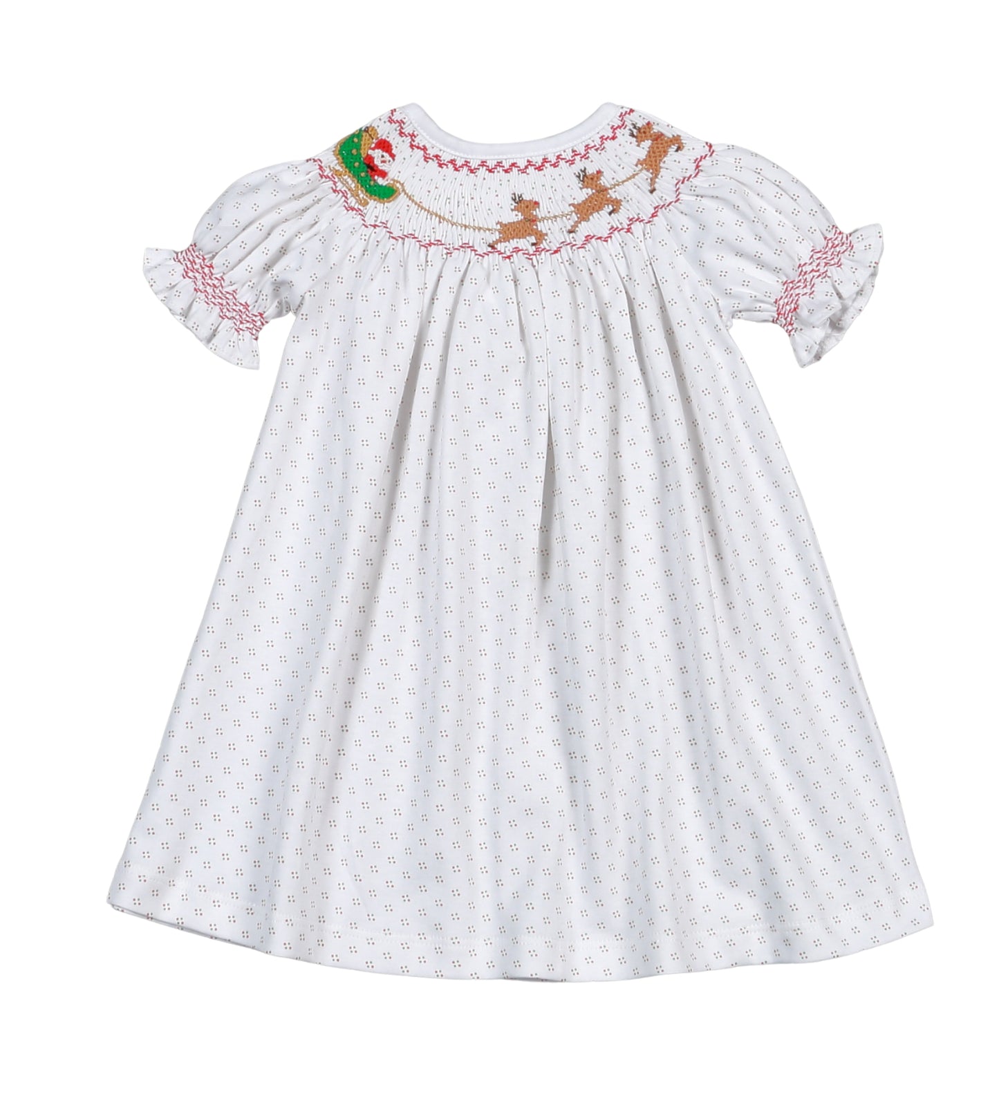 Santa’s Sleigh Hand, SMK Pima Bishop Dress ￼