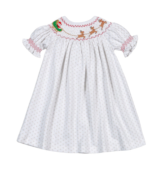 Santa’s Sleigh Hand, SMK Pima Bishop Dress ￼