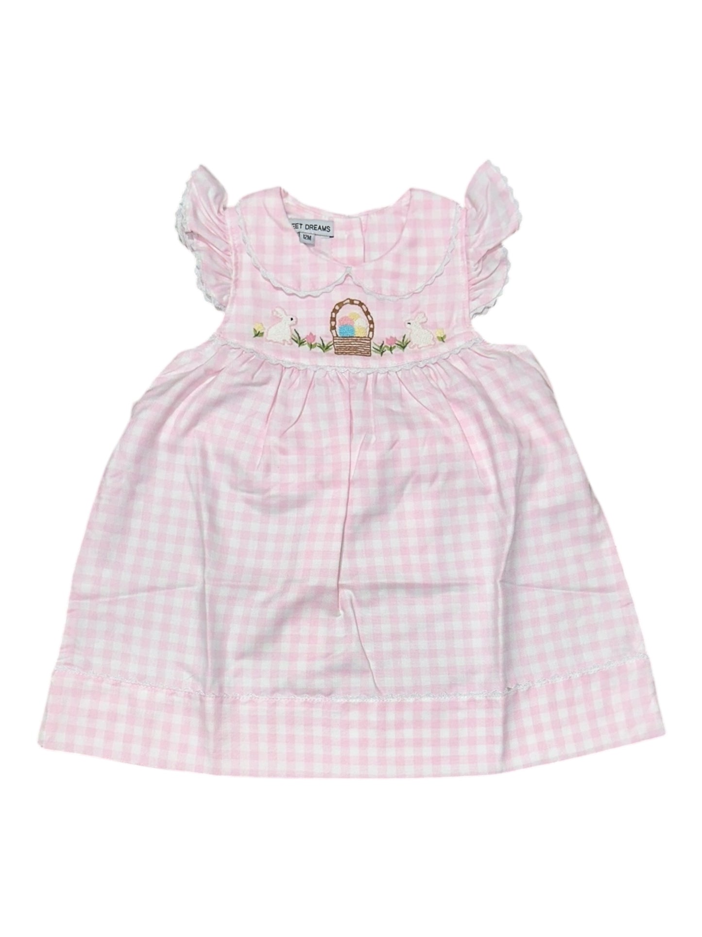 Happy Easter EMB Pink Gingham Dress Sweet Dreams