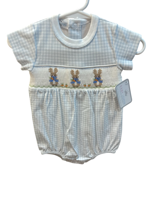 Blue Gingham Smocked Bunny Bubble | Baby Loren