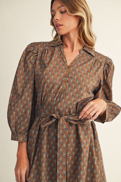 Mocha Waist Tie Midi Dress-Jodifl