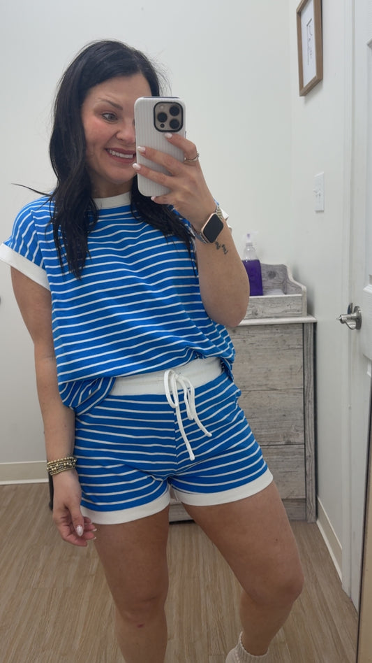 Ocean Blue Stripe Short Set