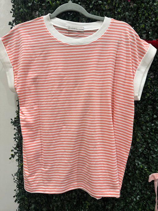 Stripe Everyday Top| Coral
