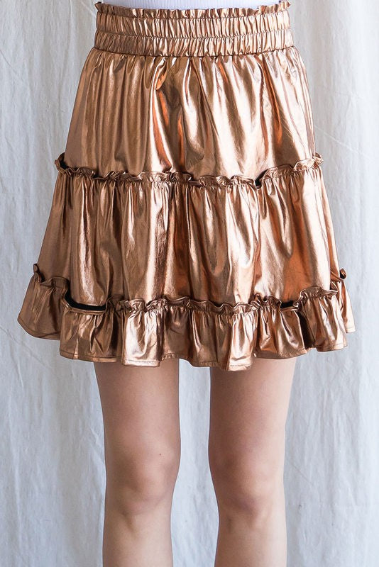 Metallic Pleather Ruffle Tiered Skirt
