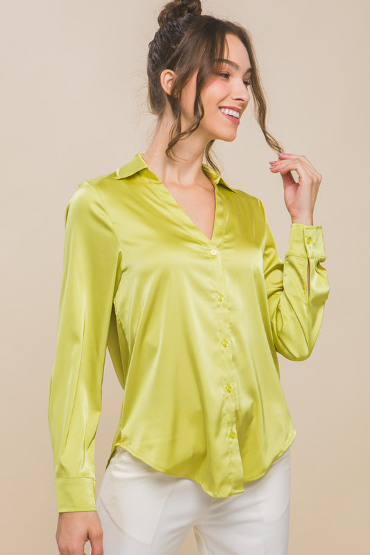 Satin Long Sleeve Button Down Blouse