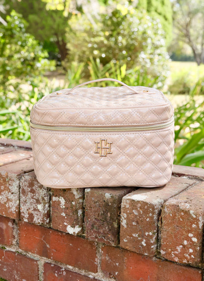 Caroline Hill Hampton Train Case nude patent Cosmetic Bag