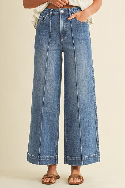 Pin Tuck Medium Wash Denim Jean