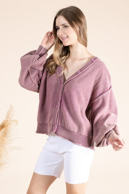 Washed knit mauve cardigan