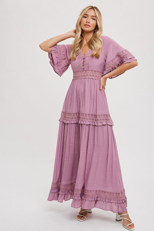 Lace trim maxi dress