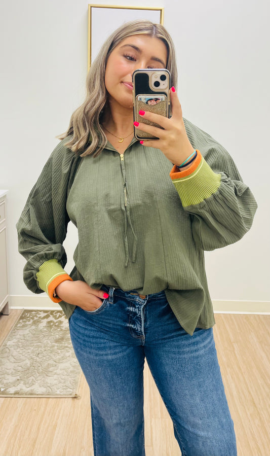 Hunter Green Bomber Blouse