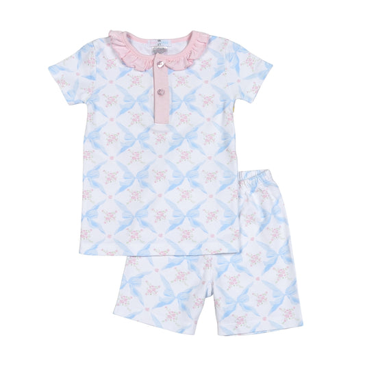 Blue bow Pima cotton pj set