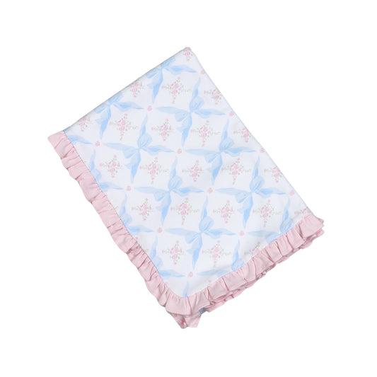 Blue bows pima receiving blanket