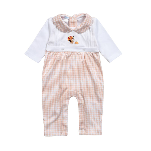 Turkey Day Hand Embroidered Pima Boy Romper