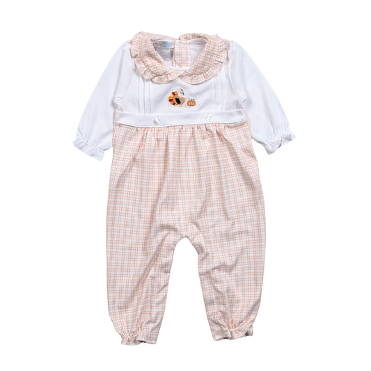 Turkey Day Hand Embroidered Pima Girl Romper