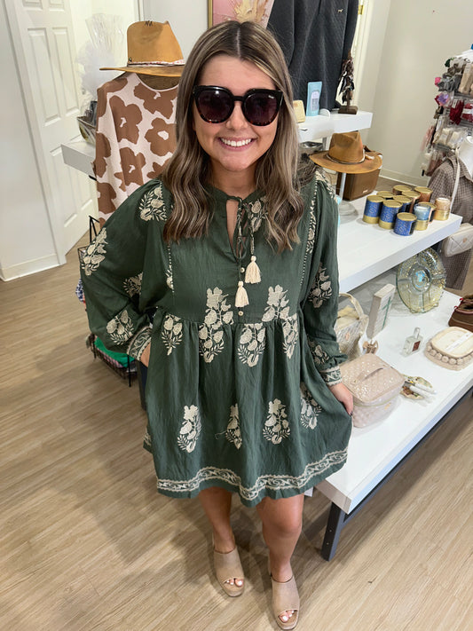 Olive Embroidered Dress