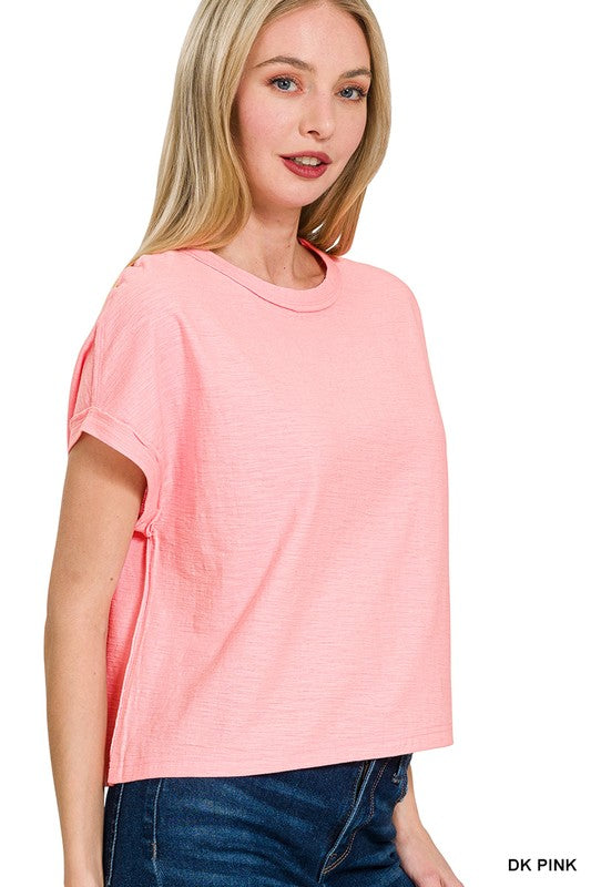 Round Neck Short Sleeve Tee- Pink