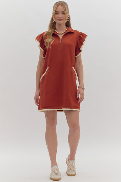 Rust Ruffle Sleeve Dress