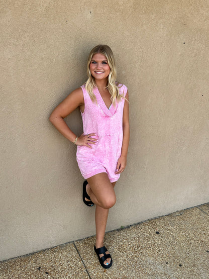 Softest mineral wash romper pink