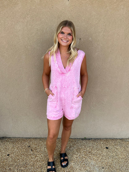 Softest mineral wash romper pink