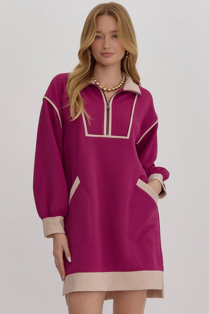 Magenta Quarter Zip Dress