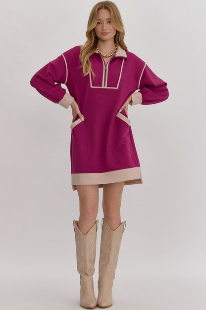 Magenta Quarter Zip Dress