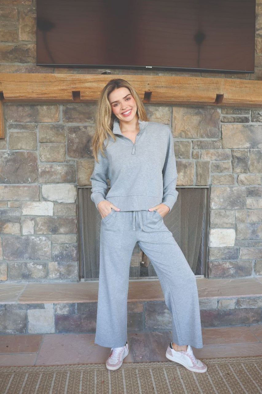 Heather Gray So Soft Flare Pants and quarter zip set