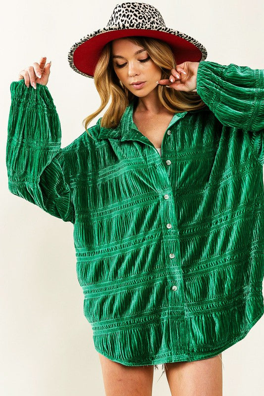 Velvet jade button up blouse