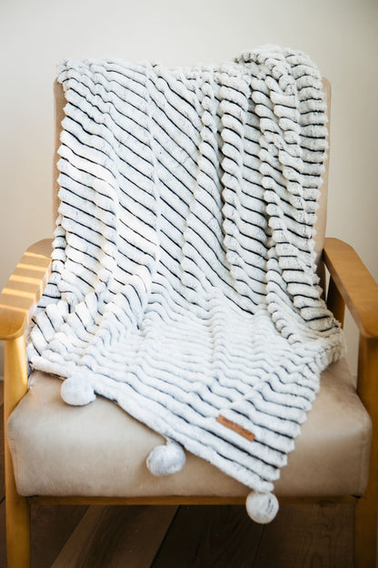 Simply Southern Luxe Pom Pom Throw Blanket in Pavement Grey