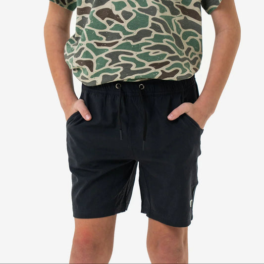 Youth Athletic Short - Heather Black - Retro Duck Camo Liner |Burlebo