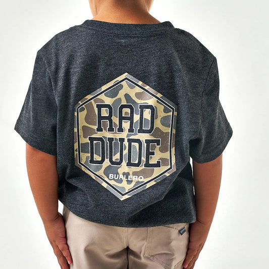 Youth Short Sleeve Tee - Rad Dude Deer Camo - Heather Black |Burlebo