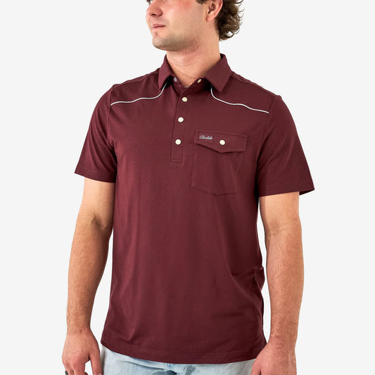 Pearl Snap Performance Polo - Maroon |Burlebo
