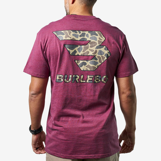 Short Sleeve Tee - Flying B Classic Deer Camo - Heather Wine |Burlebo