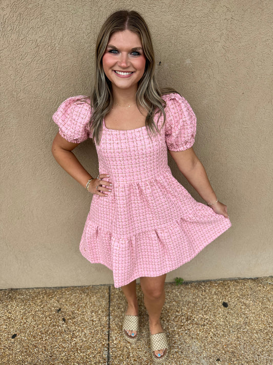 Tweed babydoll dress pink