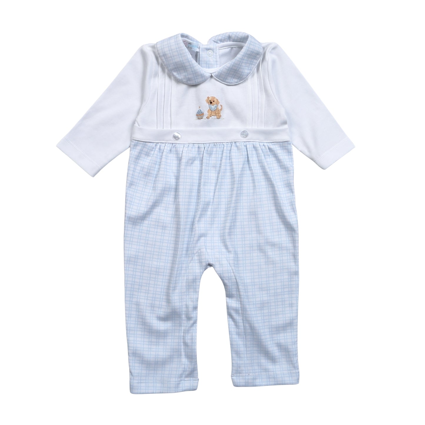 Baby Loren Blue Birthday Hand Embroidered Pima Romper