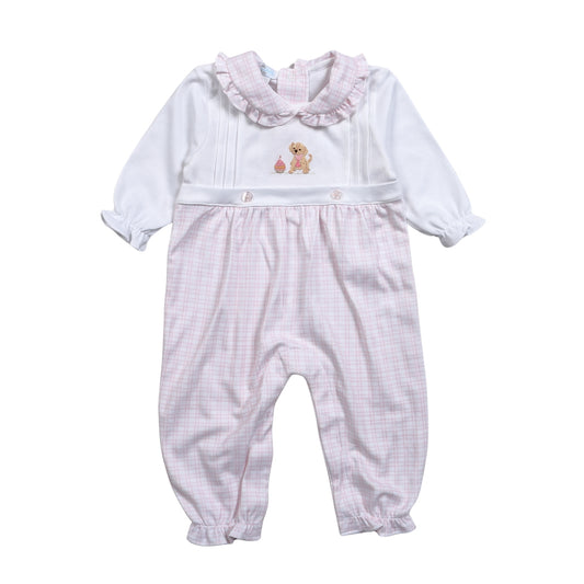 Baby Loren Pink Birthday Hand Embroidered Pima Romper