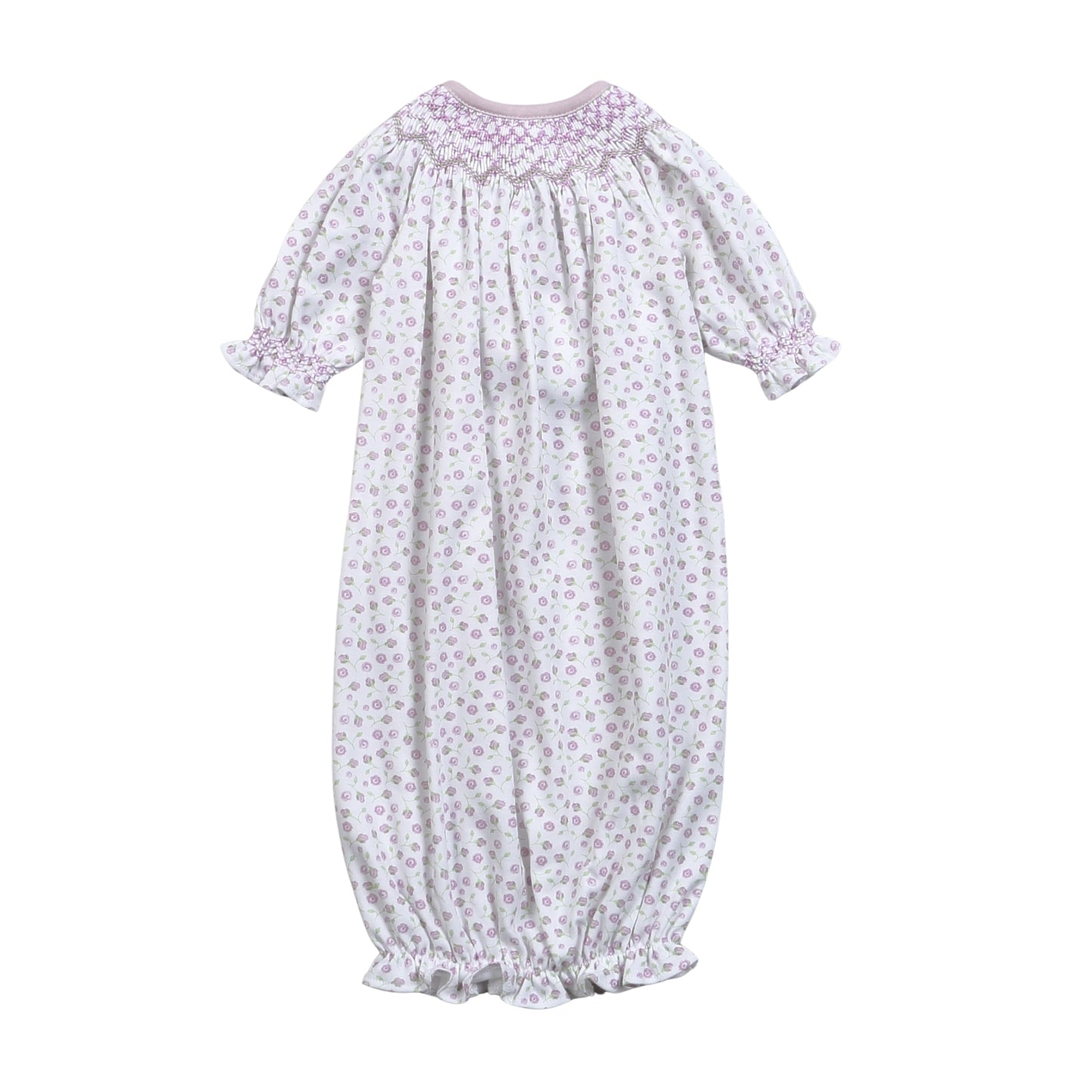 Baby Loren Lyn Purple Floral Pima Hand Smocked Bishop Gown