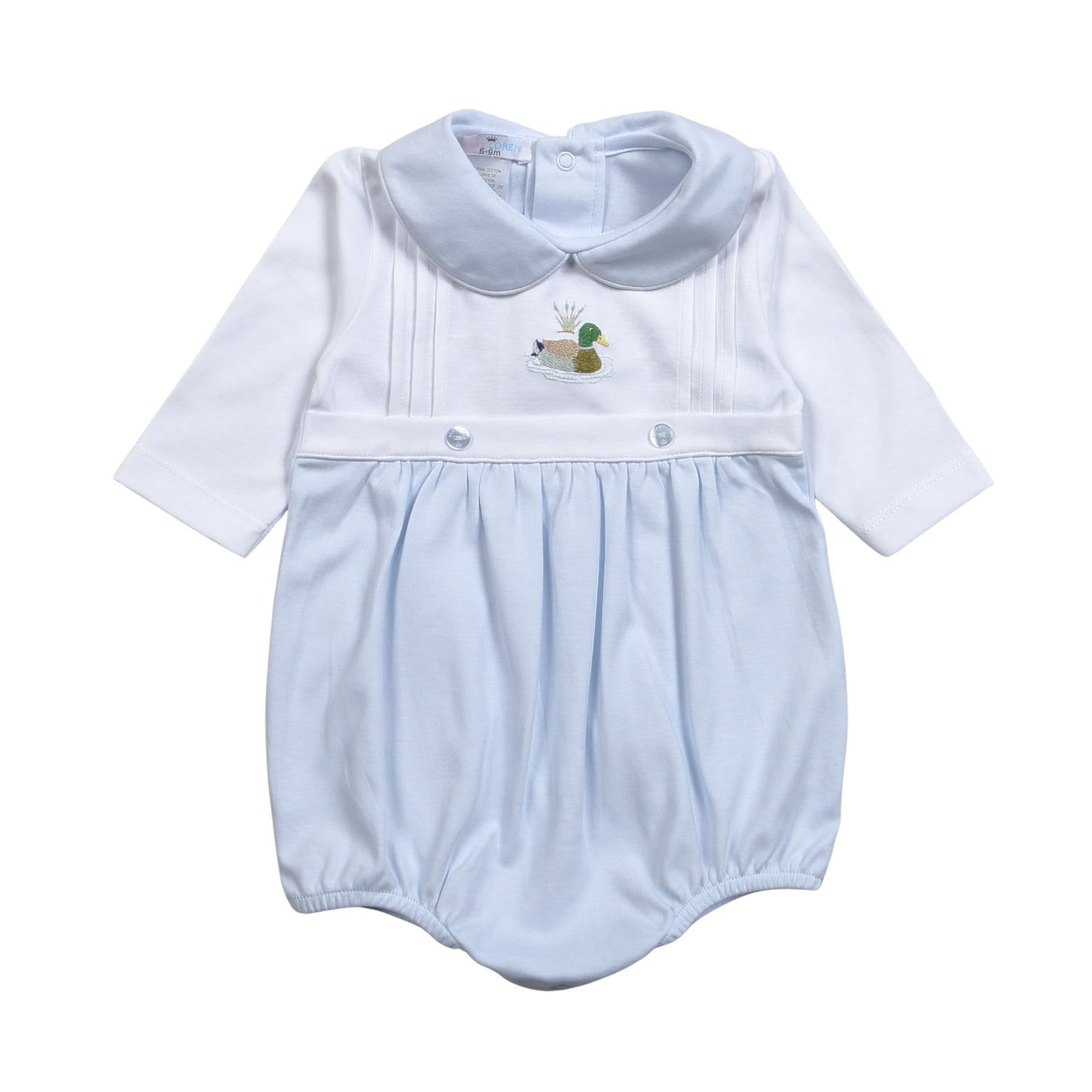 Baby Loren Blue Mallard Duck Hand Embroidered Pima Bubble