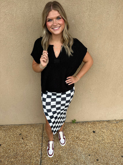 Black checkered skirt w/side split