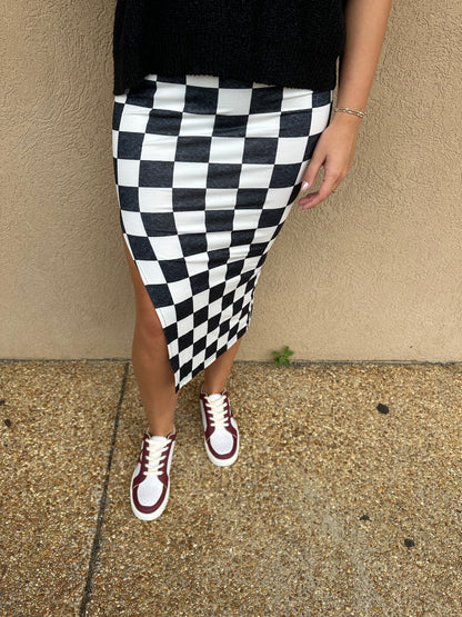 Black checkered skirt w/side split