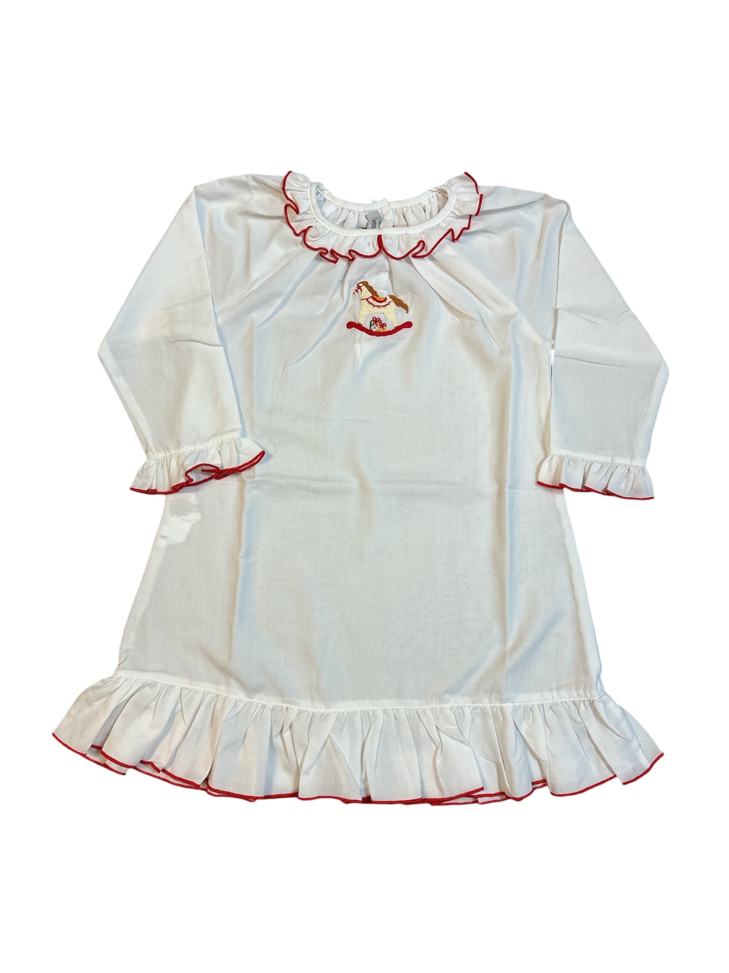 Rocking horse white embroidered white sleeping gown