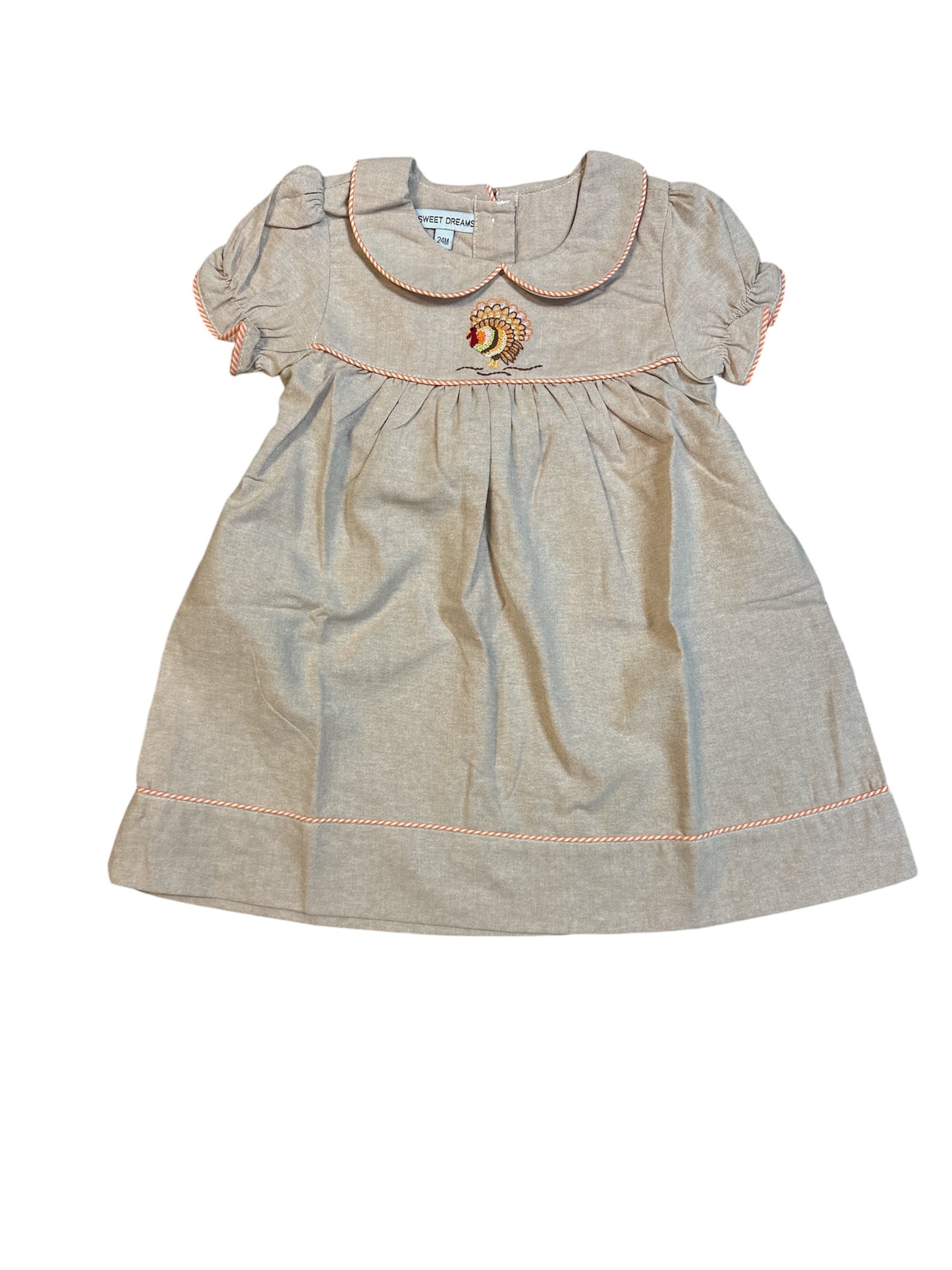 Brown chambray embroidered turkey girl dress