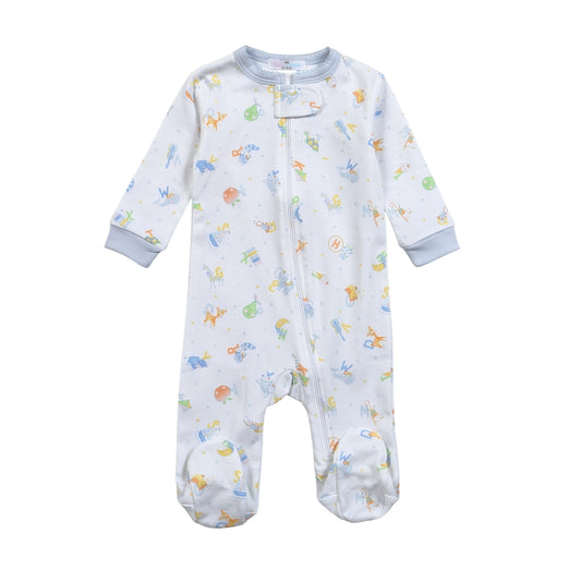 BLUE ABC BABY PIMA ZIPPER FOOTIE